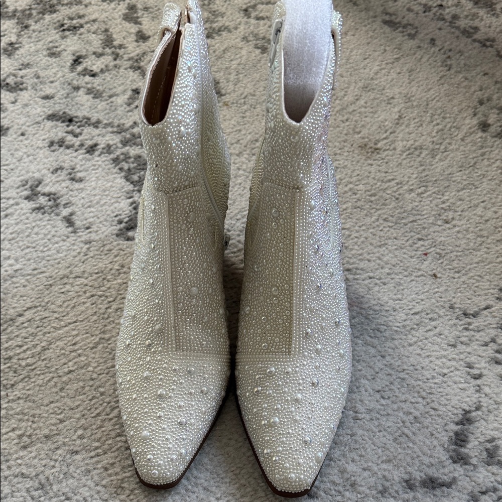 Betsey Johnson White Beaded Heeled Boots